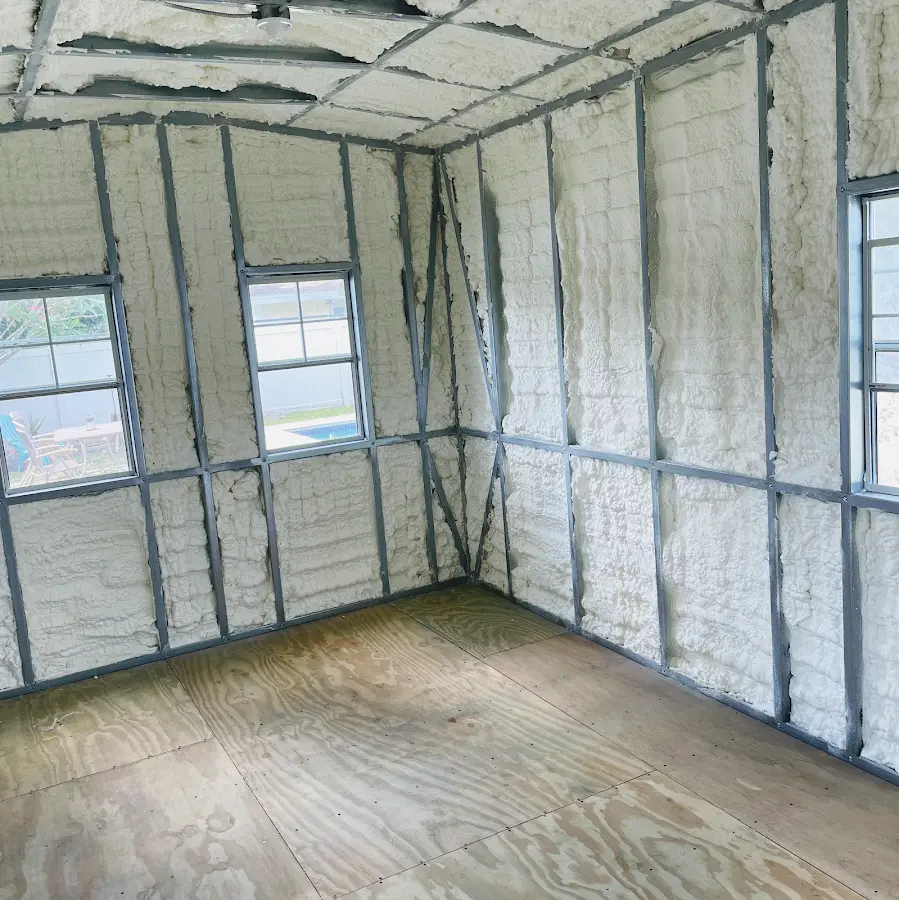 Closed-cell spray foam insulation applied to wall cavities in a residential project in Twin Falls